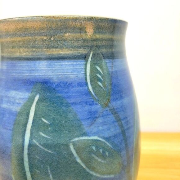 Vintage Hand Thrown Studio Pottery Vase with Leaves - Picture 12 of 16